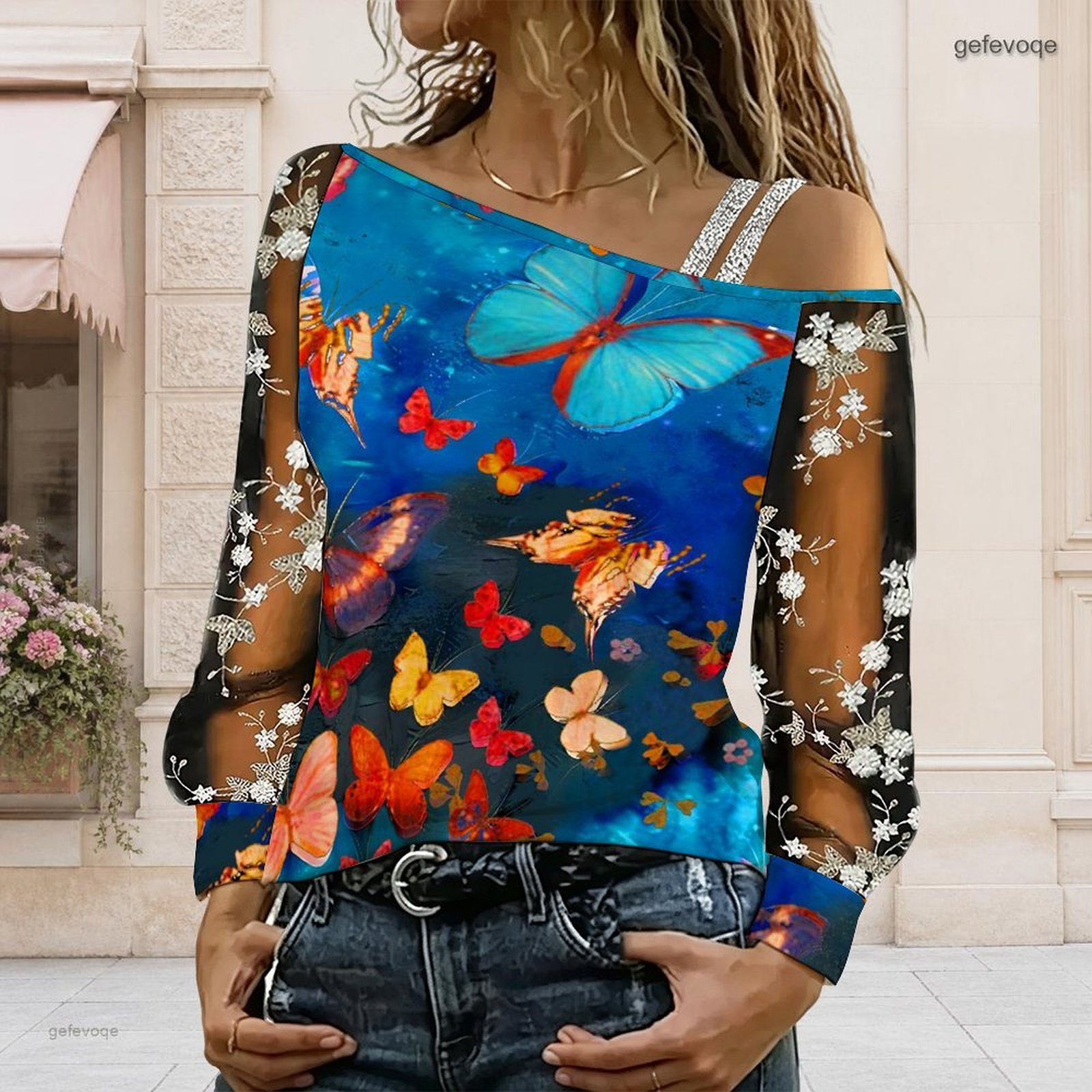 T-Shirts - Kadınlar İçin Omuzları Açık Bluz Asimetrik