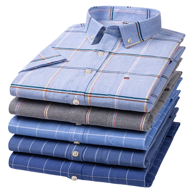 Oxford Cotton Casual Shirt Business - Kaliteli erkek gömlek kısa kollu ekose